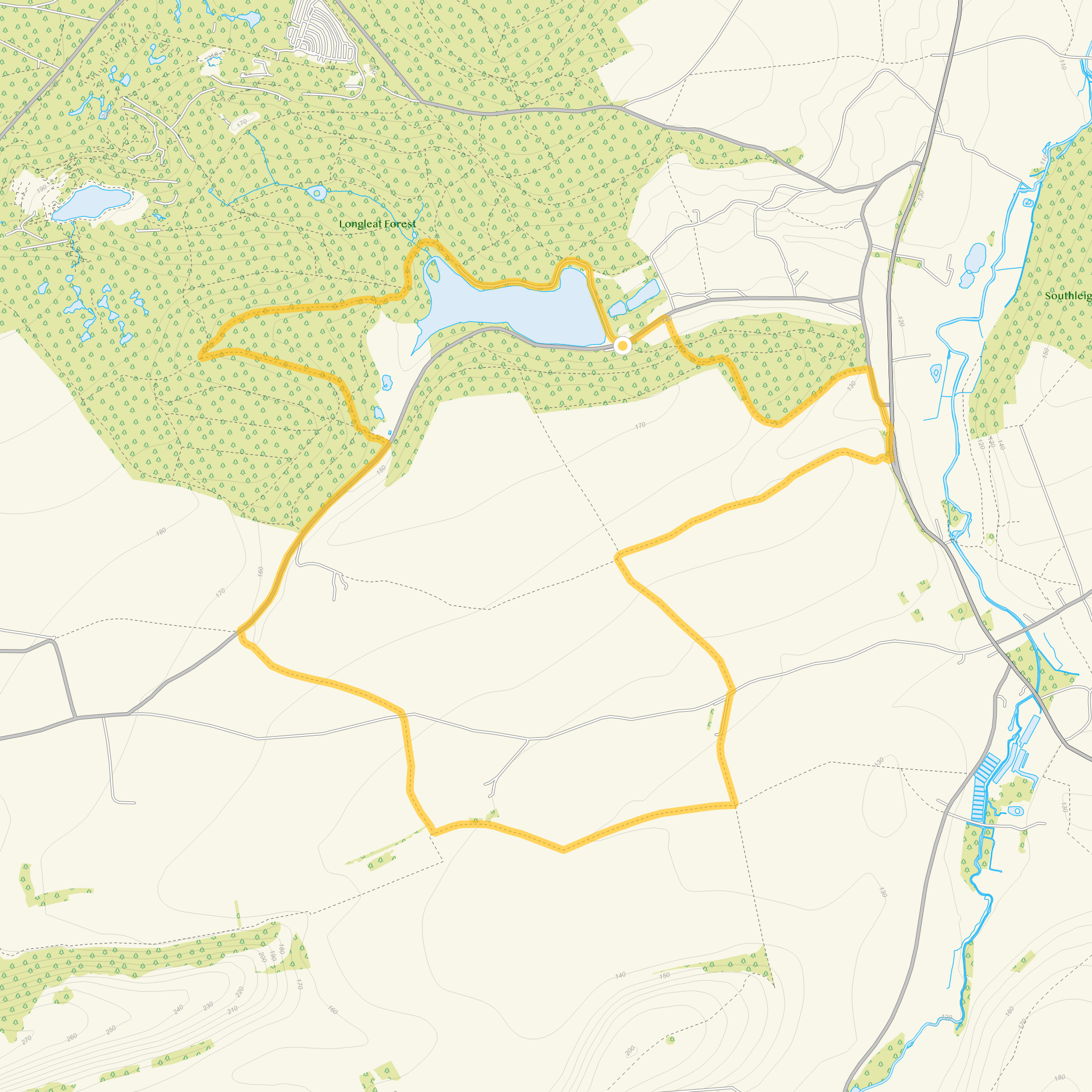 Route map for Long Route, a 6.5 mile circular walk in Wiltshire