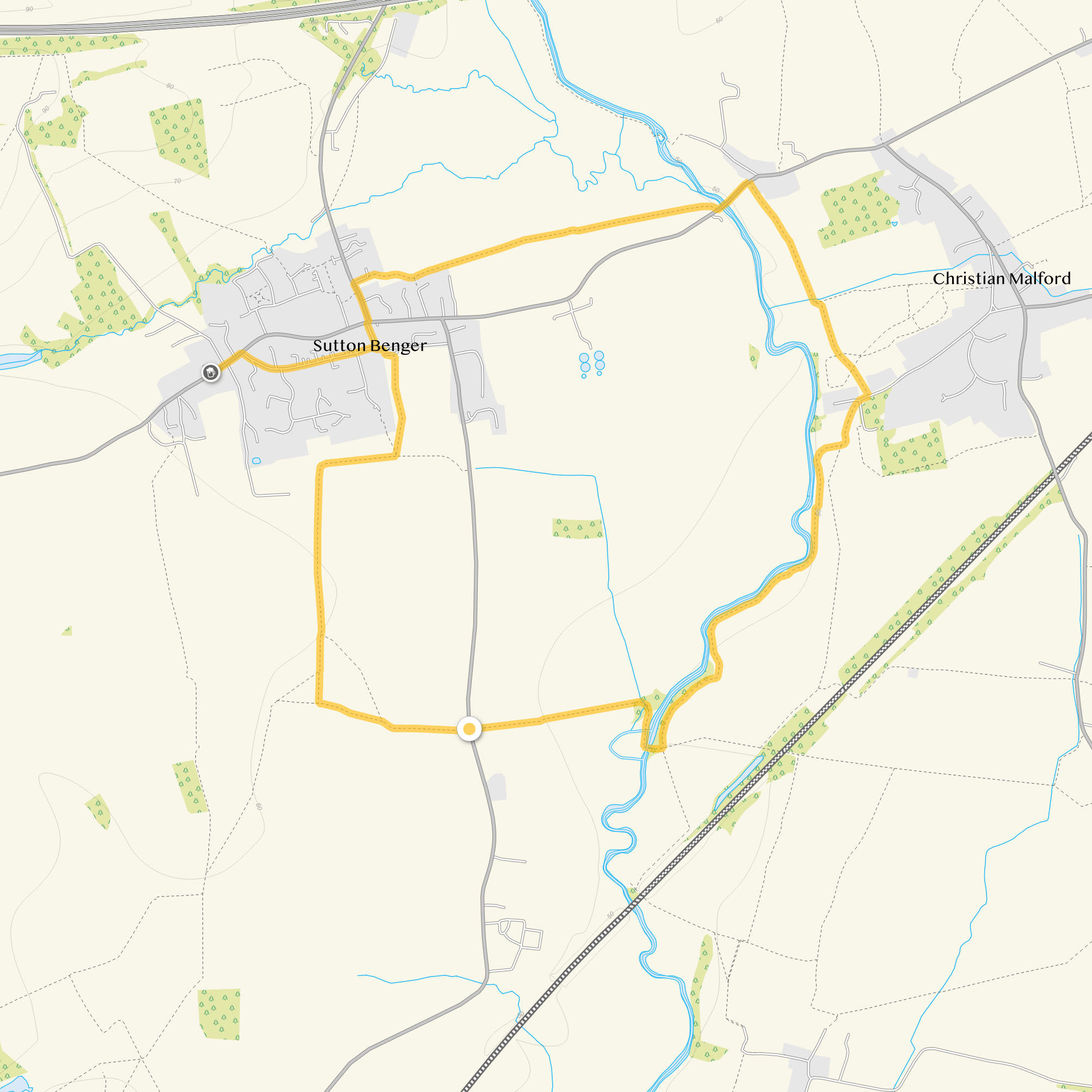 Route map for Sutton Benger Walk, a 4 mile circular walk in Wiltshire