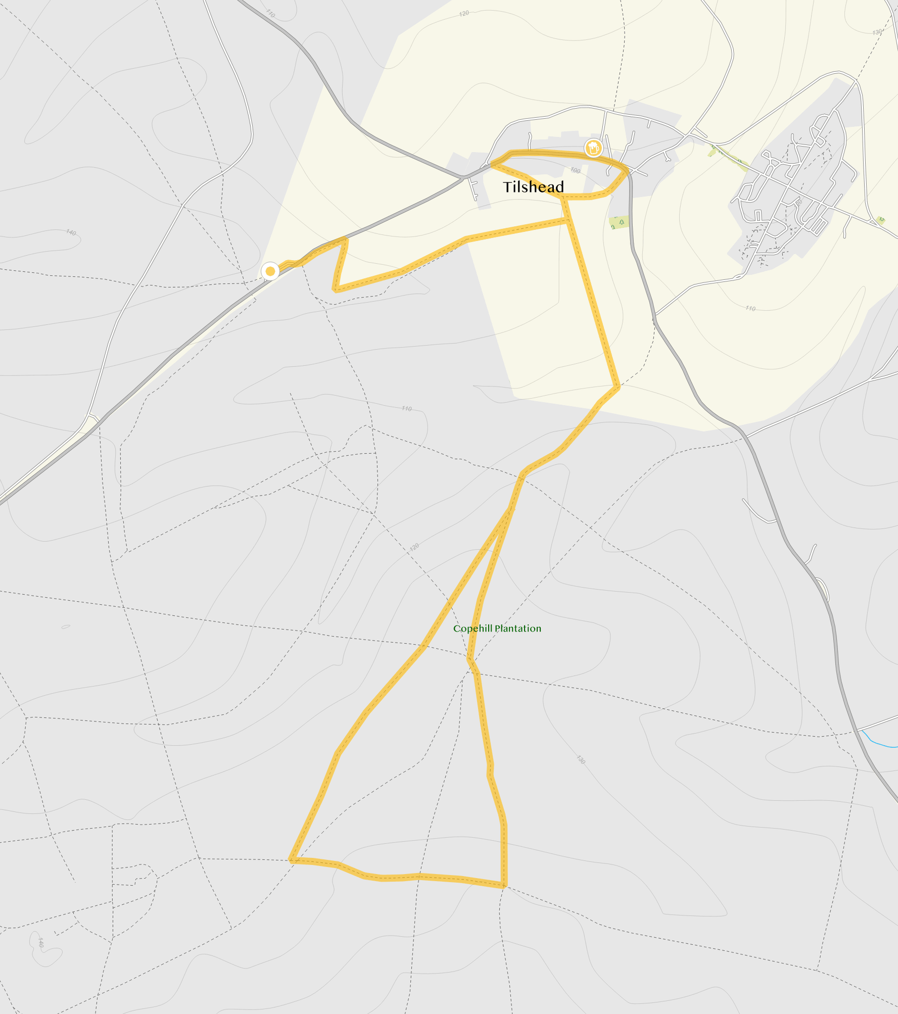 Route map for Tilshead Walk 1, a 6 mile circular walk in Wiltshire
