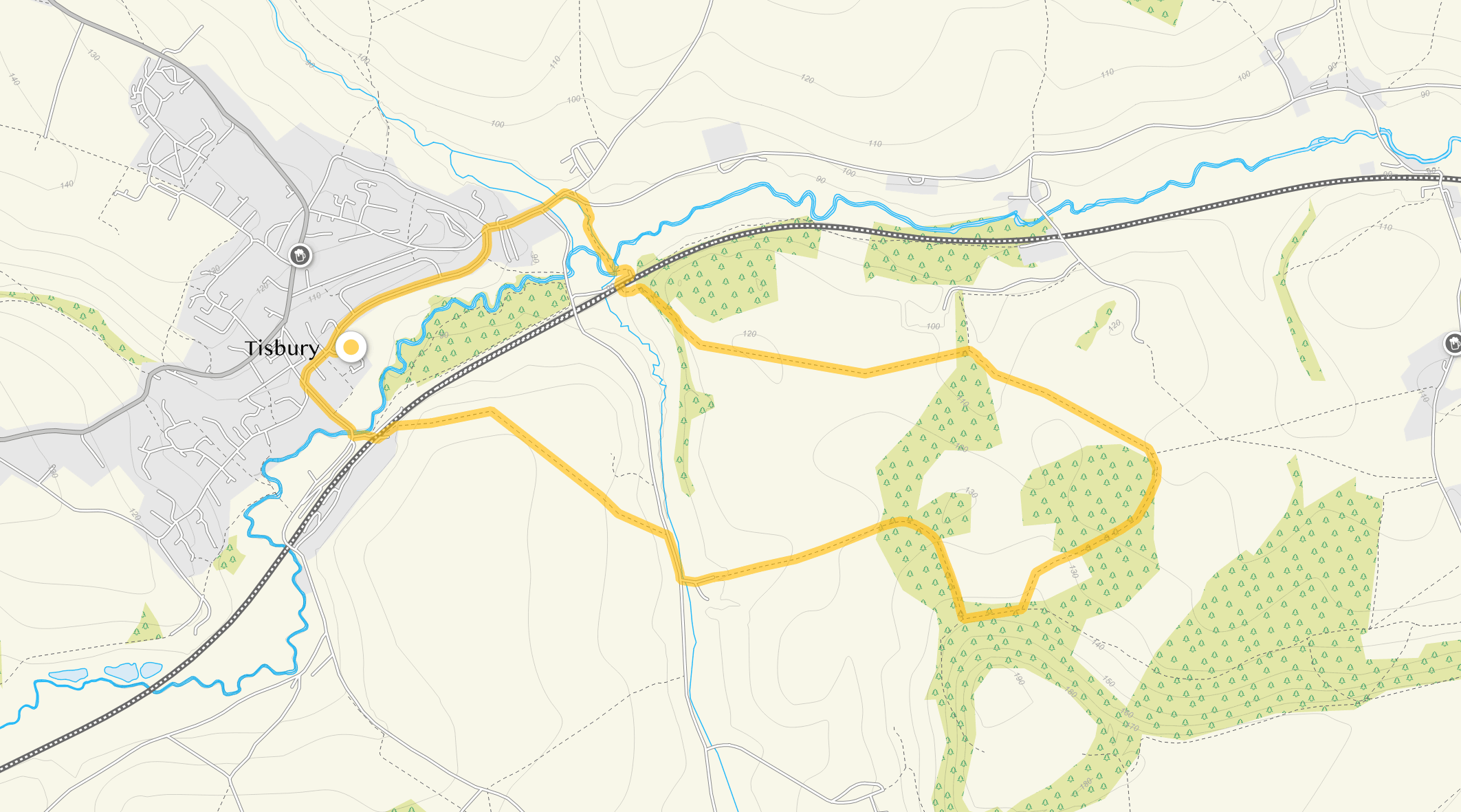 Route map for Tisbury Walk 1, a 3.5 mile circular walk in Wiltshire