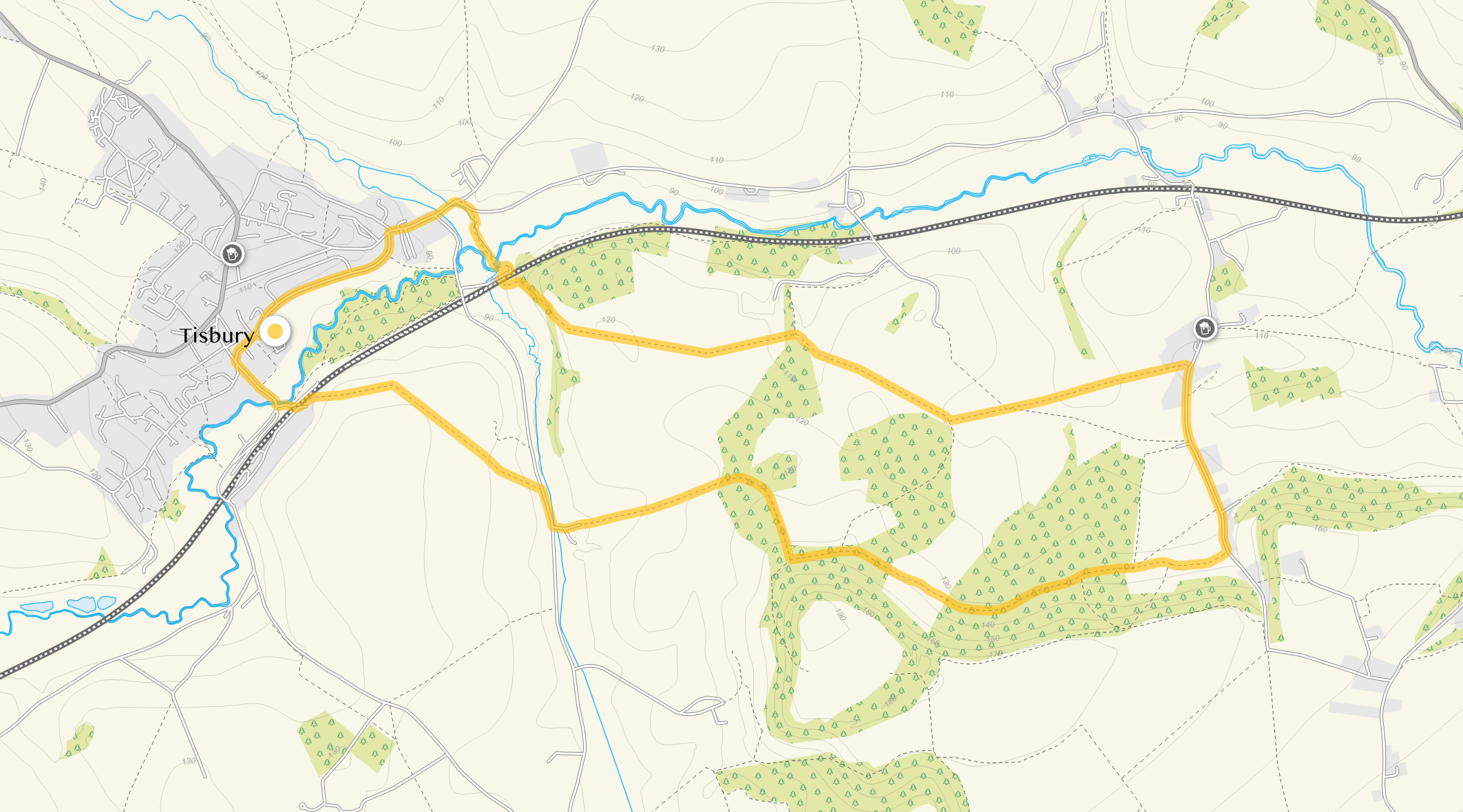 Route map for Tisbury Walk 2, a 4.75 mile circular walk in Wiltshire