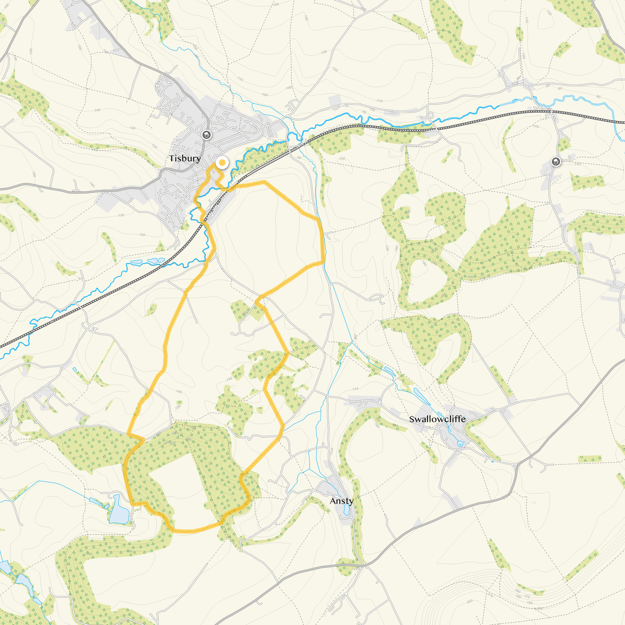 Route map for Tisbury Walk 3, a 5.75 mile circular walk in Wiltshire