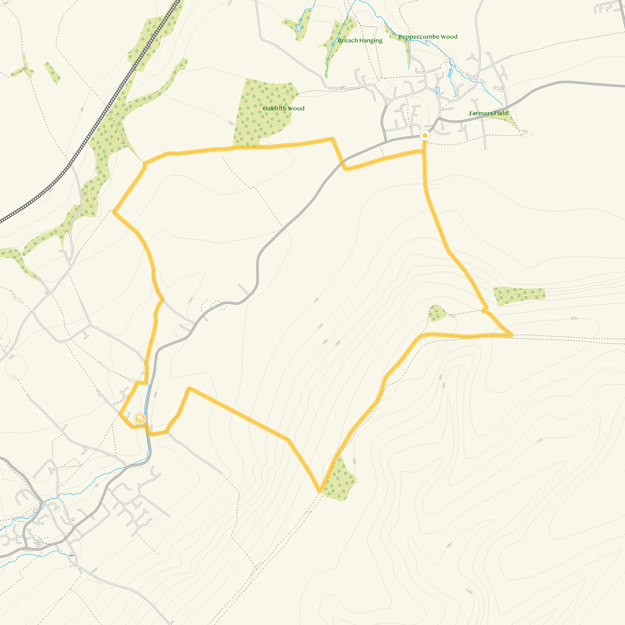 Route map for Urchfont Walk, a 5.75 mile circular walk in Wiltshire