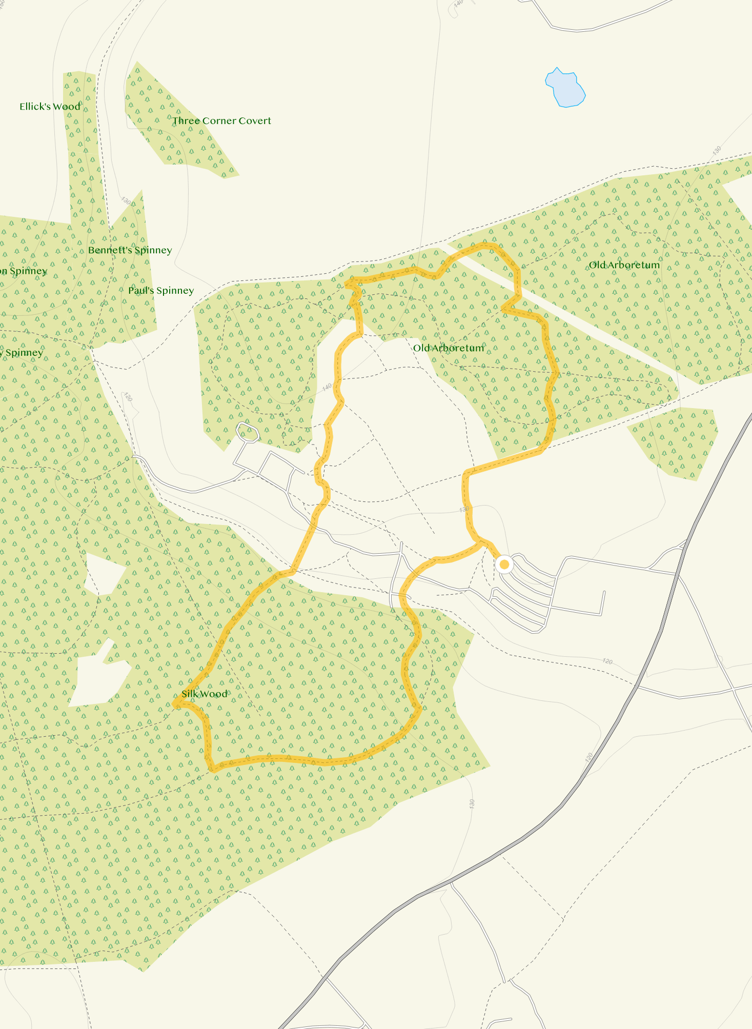 Route map for Westonbirt Walk 1, a 2.25 mile circular walk in Wiltshire