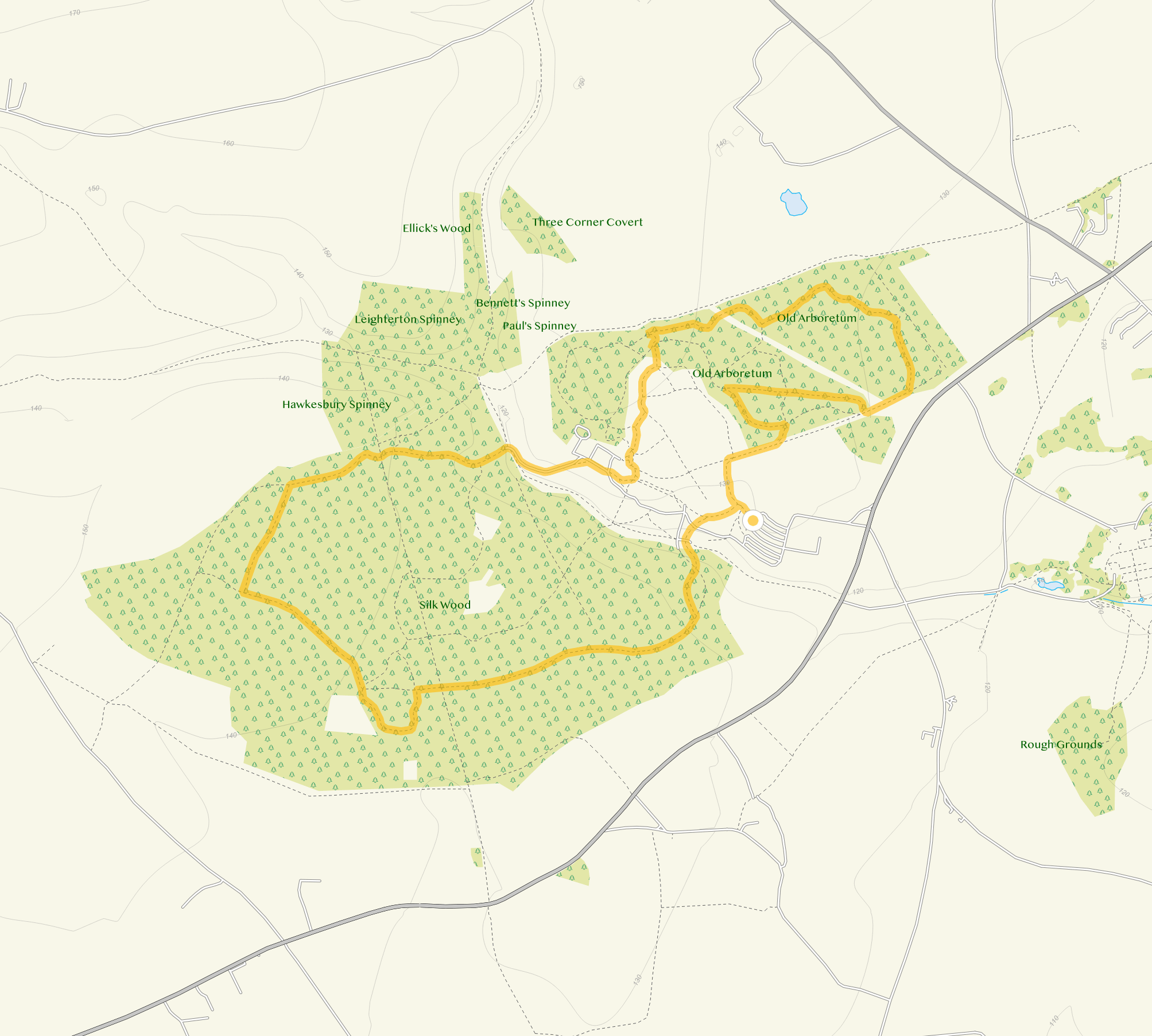 Route map for Westonbirt Walk 2, a 4.25 mile circular walk in Wiltshire