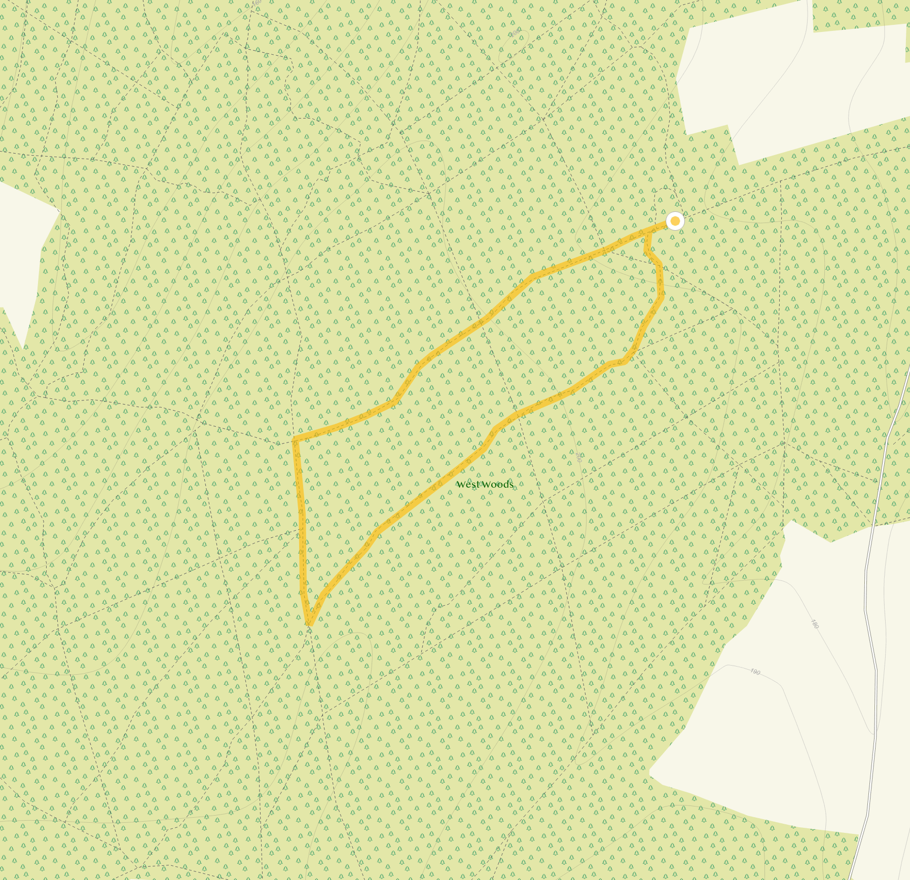 Route map for West Woods Walk 1, a 1.25 mile circular walk in Wiltshire