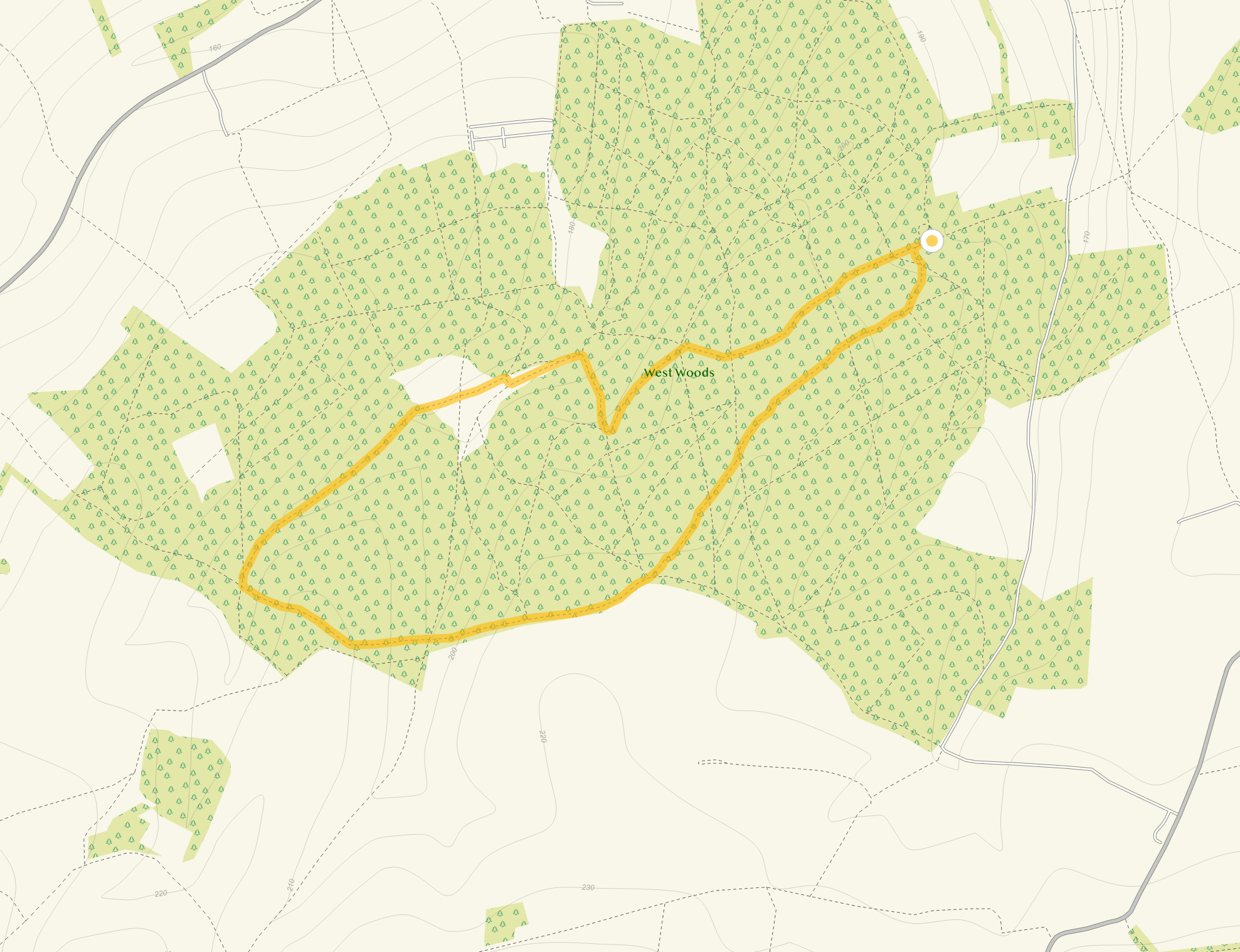 Route map for West Woods Walk 2, a 3.25 mile circular walk in Wiltshire