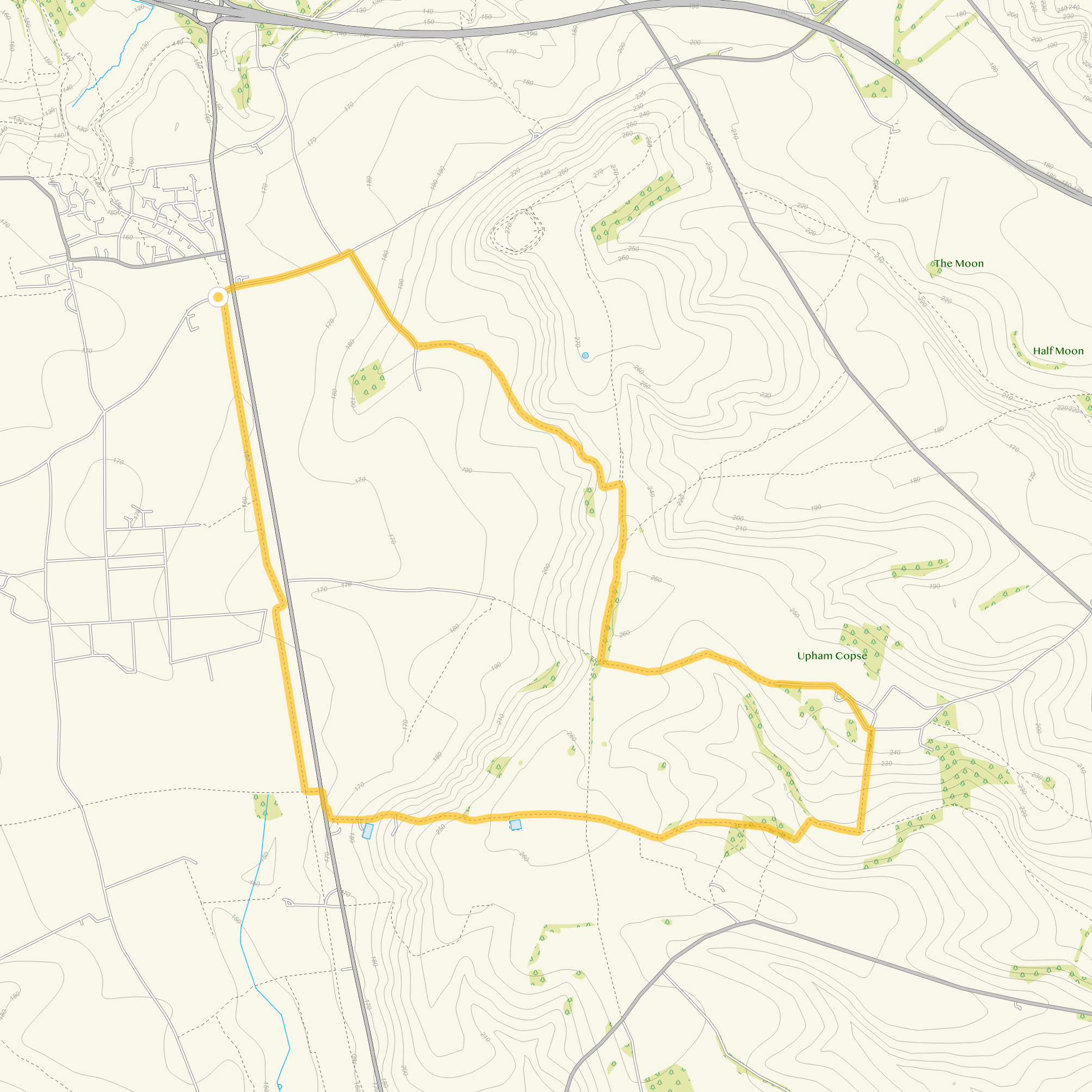 Route map for Whitefield Hill Walk 2, a 7.5 mile circular walk in Wiltshire