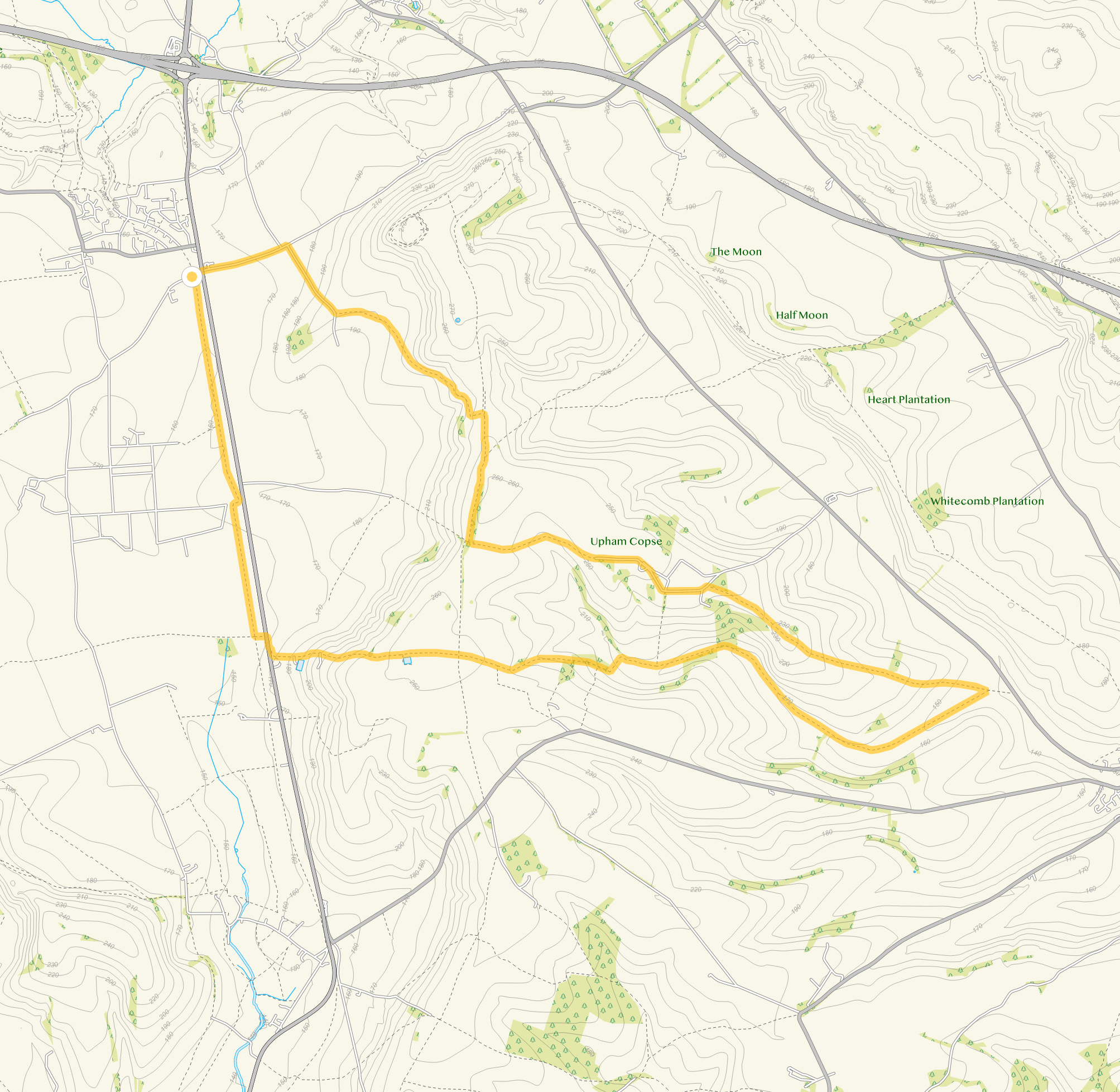 Route map for Whitefield Hill Walk 3, a 10.75 mile circular walk in Wiltshire