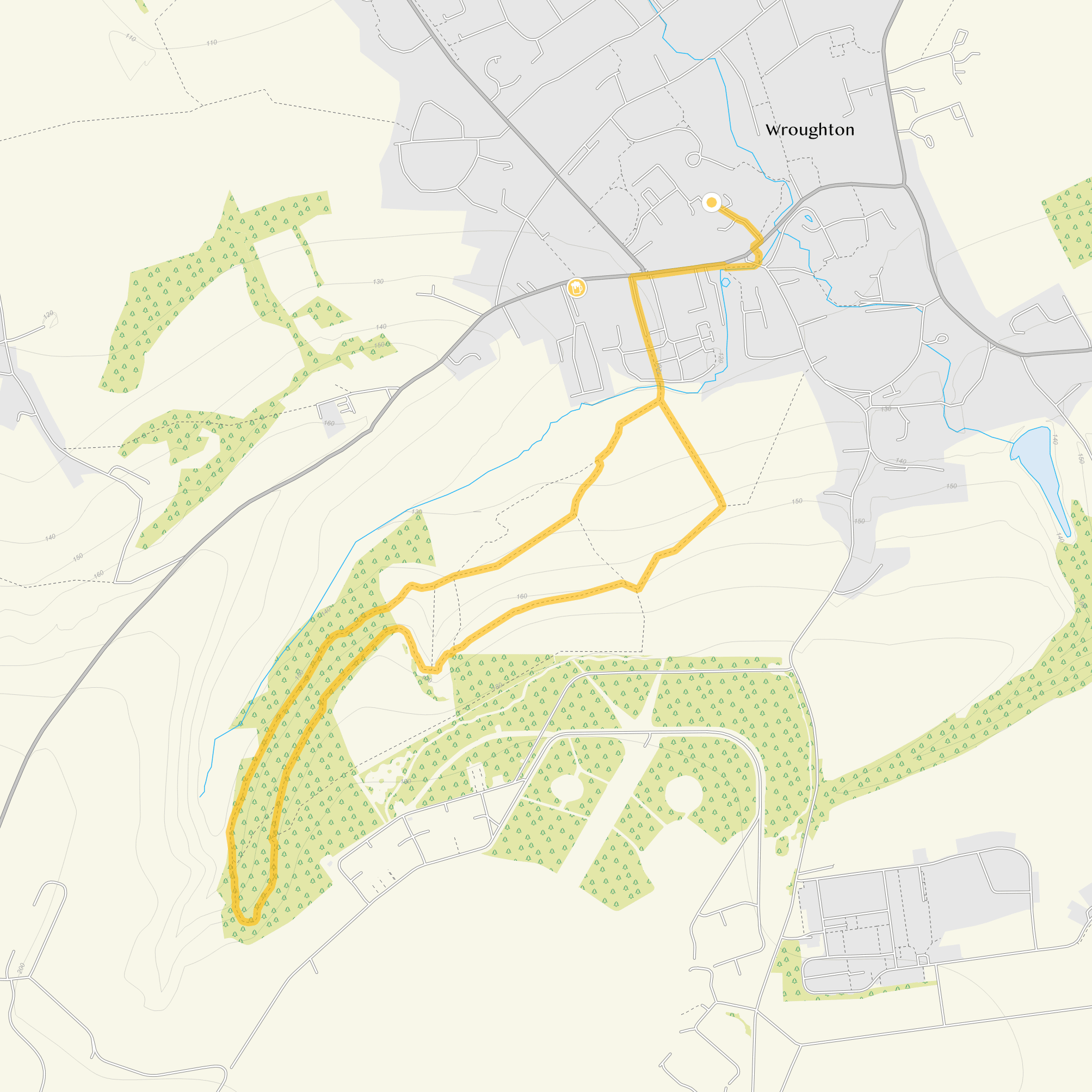 Route map for Wroughton Walk 1, a 2.5 mile circular walk in Wiltshire