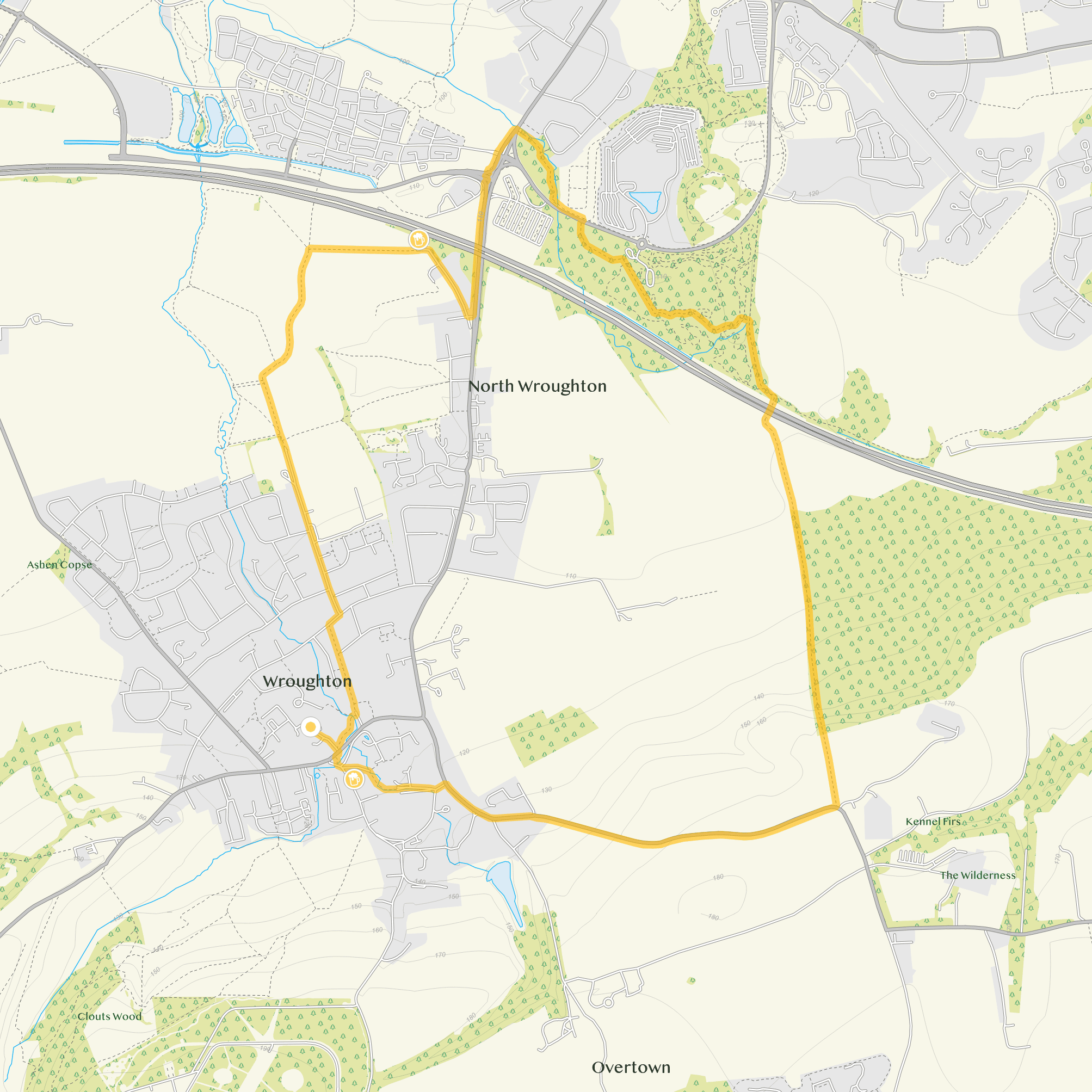 Route map for Wroughton Walk 2, a 5 mile circular walk in Wiltshire