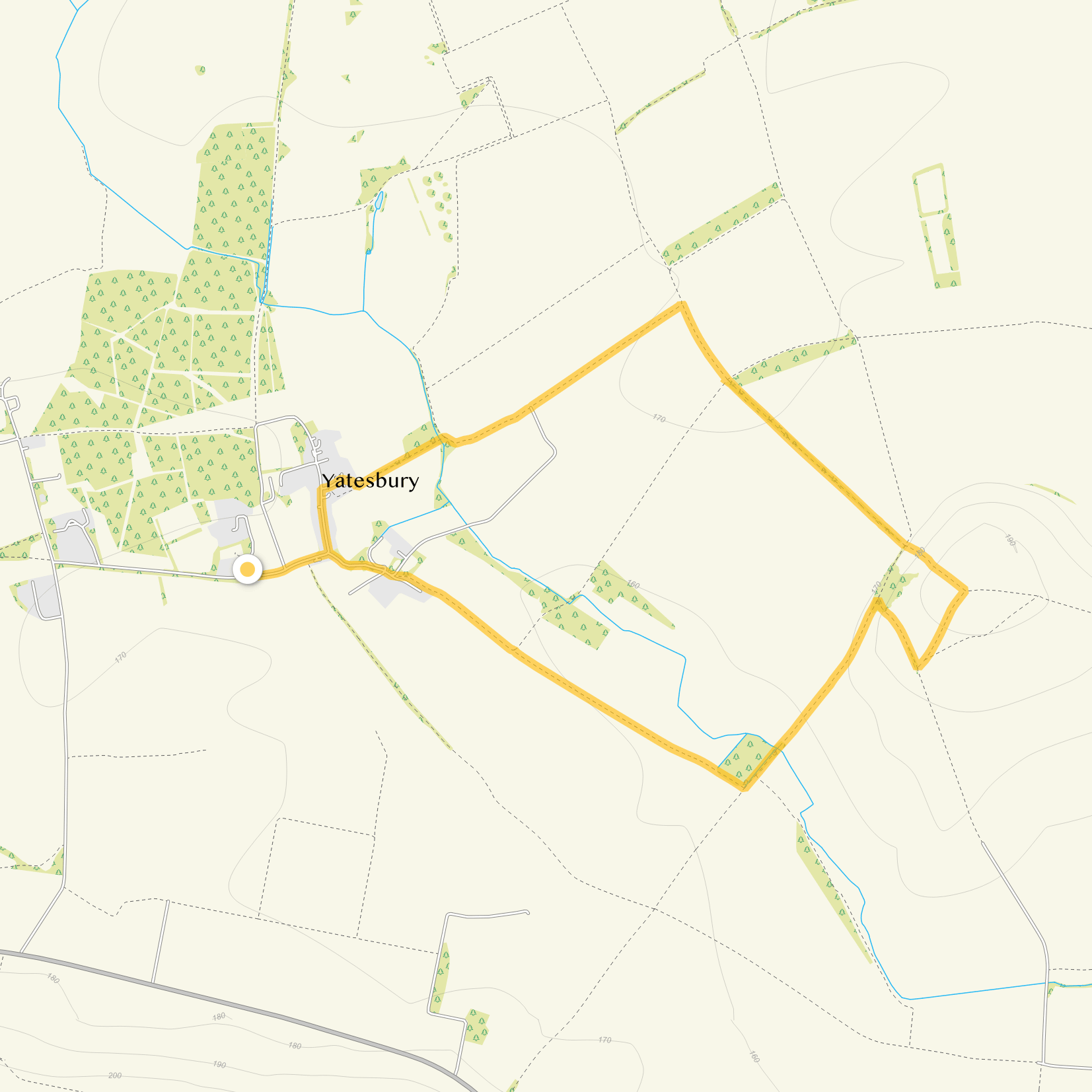 Route map for Yatesbury Walk 1, a 3.75 mile circular walk in Wiltshire