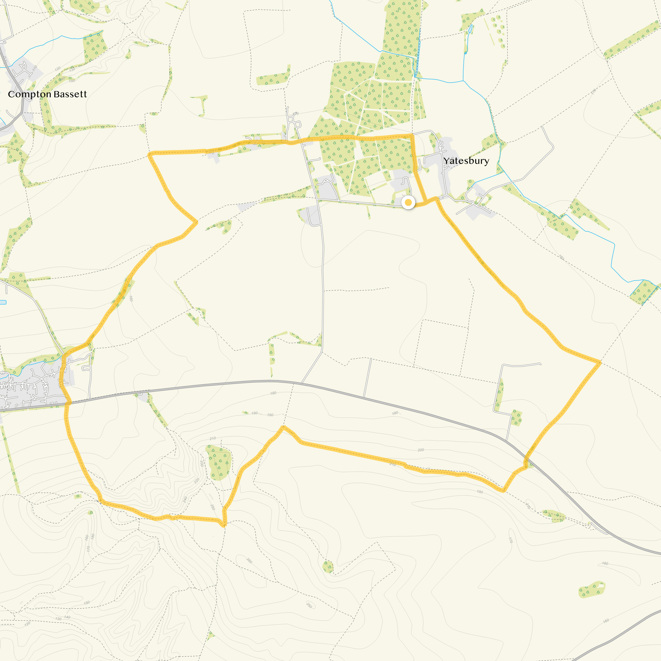 Route map for Yatesbury Walk 3, a 7.25 mile circular walk in Wiltshire
